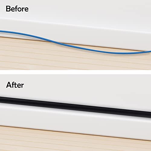 Rubber Bond TV Cord Hider Cable Protector - Strong Self Adhesive Wall Cord Cover Cable Hider - Low Profile Cable Management Wall Cord Concealer Cable Raceway - color: Black - One Thin Cord, size: 4 Feet