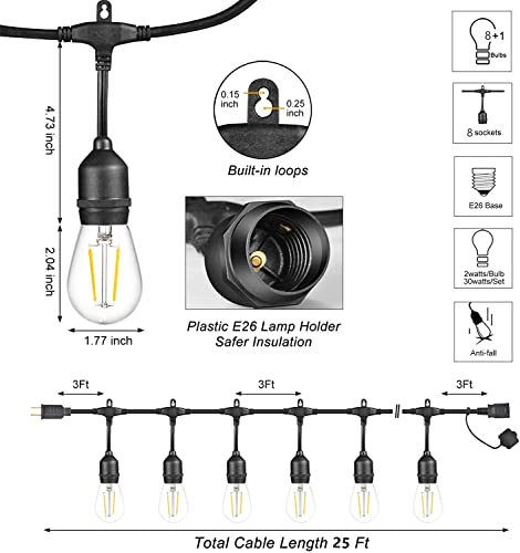LED Patio String Lights, 35ft 18 Lights Solar Powered, E26 Socket with S14 Bulbs Weatherproof Outdoor Bistro Lights (18 Lights - Solar) - color: 18 Lights - Solar