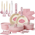 Umite Chef Pots and Pans Set Non Stick, 21 pcs Nonstick Ceramic Cookware Set, RV Kitchen Cooking Set with Detachable Handles, Oven Safe, Induction Cookware, Stackable, Pink, PFAS PFOA & PTFE Free - color: Pink