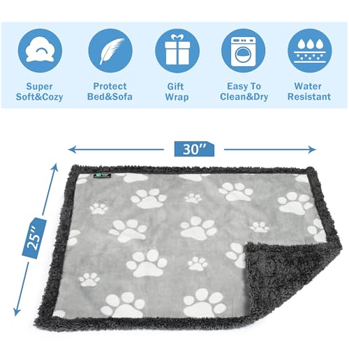 Kritter Planet Waterproof Dog Blankets for Small Dogs, Puppy Blankets for Litter, Cat Blankets for Indoor Cats Washable, Reversible Fleece Pet Mat for Crates, Car Seats, and Furniture - color: Paw Print, size: 30"x25"