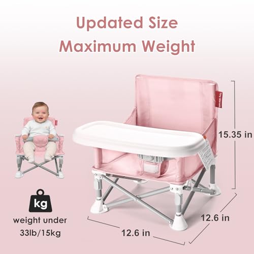 Tiny Marvels Portable Booster Seat, Foldable Baby High Chair with Removable Tray, Safety Harness & Carry Bag – for Toddlers Ages 6M-3Y, Ideal for Dining, Travel, Camping & Family Time - color: Pink