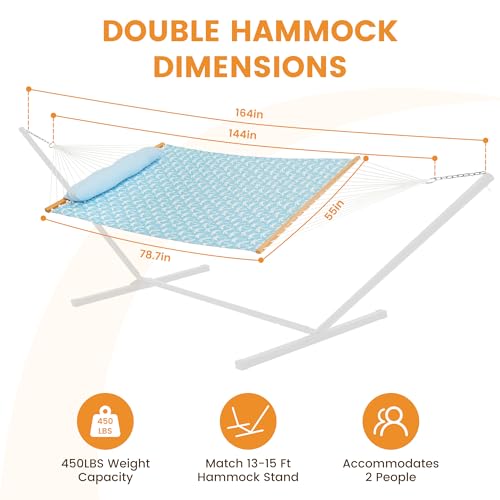 Lazy Daze Hammocks 12FT Quilted Fabric Hammock with Soft Pillow, Double 2 Person Tree Hammock with Spreader Bar for Outside Patio Poolside Backyard Beach, 450 lbs Capacity, Coastal Floral - color: Coastal Floral