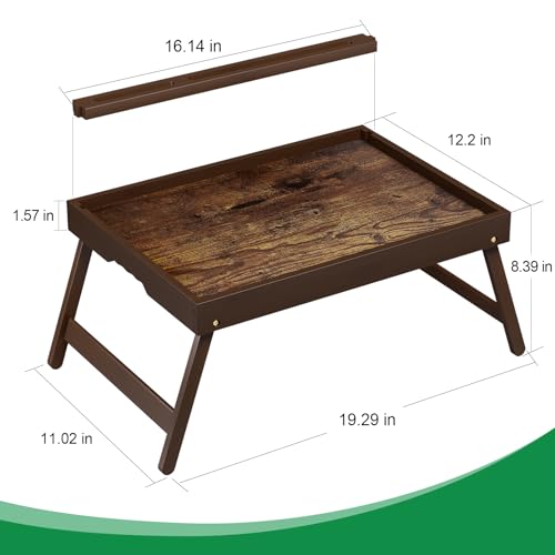 Bamboo Breakfast Tray with Foldable Legs & Detachable Stand | Ergonomic Handle | Portable Bed Tray for Eating, Working, Laptop, Tablet, and Phone（Vintage Walnut） - color: Normal, size: Large