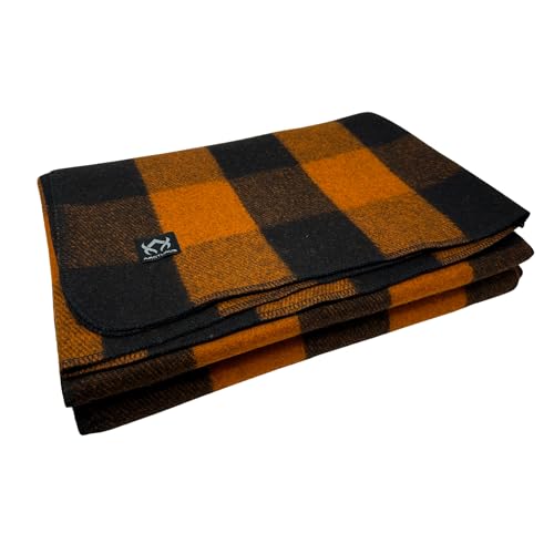 Arcturus Military Wool Blanket - Warm, Thick, Washable - Great for Outdoors, Camping, Stadium Blanket, Picnics, Travel - Car & Bushcraft Survival Kits - color: Orange Buffalo