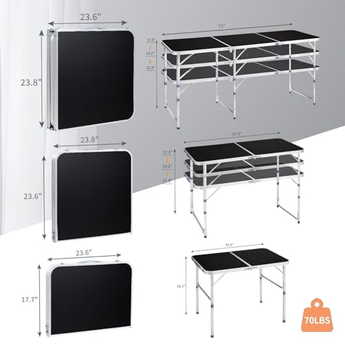 3.0 Ft Folding Portable Camping Table with Adjustable Height Legs, RV Dining Tables, Grill, DJ, BBQ, Dining, Picnic, Cooking, Beach, Garden, Black - color: Black, size: 3 FT