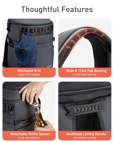 TOURIT 38 Cans Backpack Cooler: Leak Proof Waterproof 2 Insulated Compartments Soft Cooler Bag Beach Travel Camping Picnic, Sports Fan Coolers - color: Black