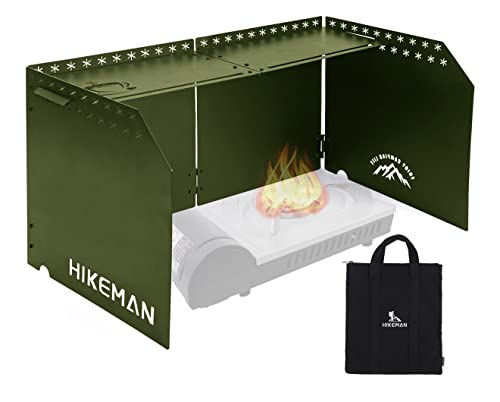 HIKEAMN Camping Stove Windscreen - Outdoor Folding Gas Stove Windshield,Camping Wind Blocker with a Storage Bag for Camping,Hiking,Picnic,Cooking (Army Green) - color: Army Green
