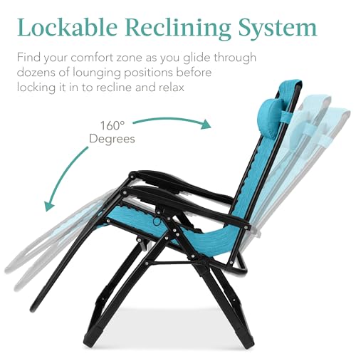 Best Choice Products Oversized Zero Gravity Chair, Folding Outdoor Patio Recliner, XL Anti Gravity Lounger w/Removable Cushion, Cup Holder, Side Tray, 350lb Capacity - Light Blue - color: Light Blue