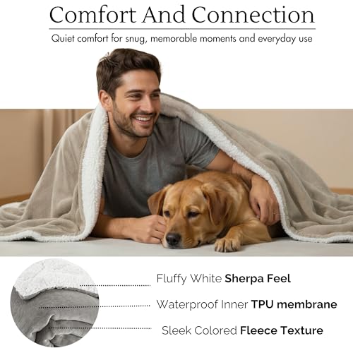 Waterproof Blanket for Bed Intimacy (80"x 60" Queen Size) Reversible Fleece | Sherpa, Love Blanket, Water Proof TPU Stain Proof Couch Furniture Mattress Winter Large Dog Bed Cover - Beige - color: Beige, size: 80 x 60 inch