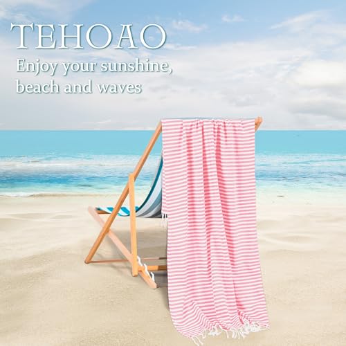 Turkish Striped Beach Towels Bulk Oversized 39"x71" Large Bath and Pool Set Quick Dry Lightweight Travel Towel for Adult,100% Cotton TEBT-18-1pink - color: Pink, size: 1 Pack