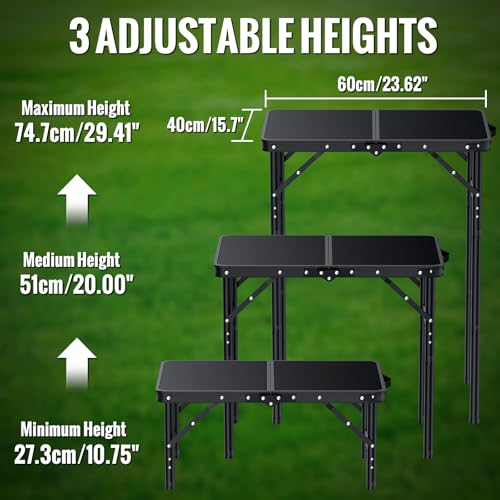 GARLLEN 2ft Folding Camping Table, 3 Adjustable Height Lightweight Picnic Table, Portable Aluminum Grill Table for Outdoor, Camping, Grill, Threaded Install, 23.6" L x 15.7" W, Black - color: Black, size: Tabletop Size: 23.6"L x 15.7"W