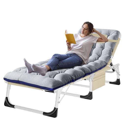 ABORON Heavy Duty Tanning Chair, Outdoor 5-Position Folding Chaise Lounge Chair with Pad, Portable Beach Lounge Chair for Outdoor Sunbathing Patio Pool Lawn Deck Poolside - color: Pearl Gray, style: Lounge Chair