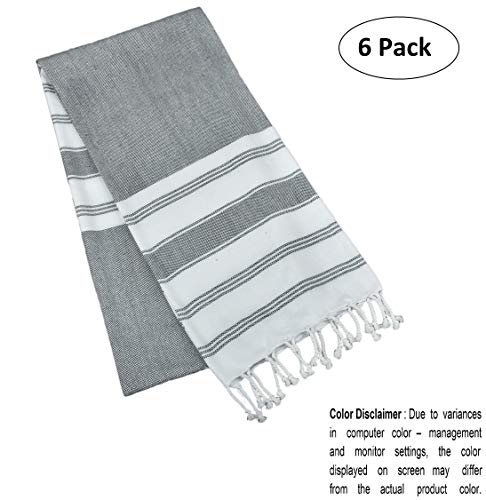 GLAMBURG Peshtemal Turkish Towel - Beach Towels Oversized 36x71 Set of 6, Soft Durable Absorbent Extra Large Bath Sheet Hammam Towel for Adults - Charcoal Grey - color: Charcoal, size: 6 Pack