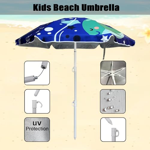 LOTTAFUN Water Table Umbrella Kid 5ft Beach Umbrella - Heavy Duty Wind Resistant UV 50+ Portable Sun Shade with Sand Anchor & Carry Bag, Outdoor Folding Umbrella for Beach,Pool,Patio,Garden (Dophin) - color: Dophin