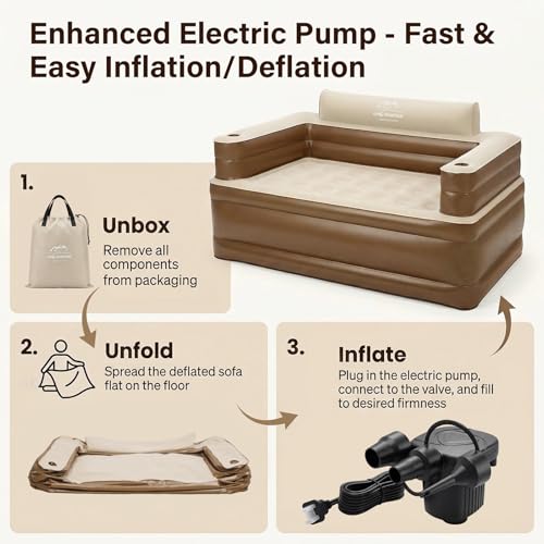 Inflatable Couch with Cup Holder, Velvety Blow Up Couch for Adults with Electric Pump, Air Sofa for Camping & Home, 60"x32"x34" - size: Large
