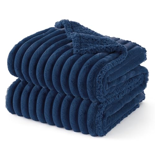 Bedsure ComfyFleece™ Waterproof Dog Blankets for Medium Dogs - Soft Puppy Cat Blanket Corduroy Fleece Washable, Cozy Calming Reversible Furniture Protection for Pet Kitten Doggy,30"x40", Navy Blue - color: Night Blue, size: M(30x40")-1pc