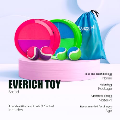 Upgraded Toss and Catch Ball Game Set, Beach Pool Toys Outdoor Games for Kids Toys, Outside Family Lawn Yard Games, for Boys Girls 3 4 5 6 7 8 9 10 11 12 Years Old - color: Green Blue+ Pink Purple, size: 4 Paddles 4 Balls
