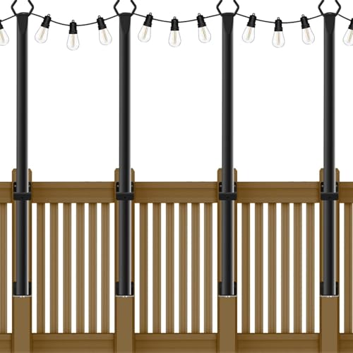 AHRLHR 5 Ft String Light Poles 4 Pack, String Light Poles for Outside with Fixing Clips,Hanging Light Poles for Deck Fence Garden Backyard Wall Bistro,Metal Poles for Outdoor String Lights - size: 4pack-5FT