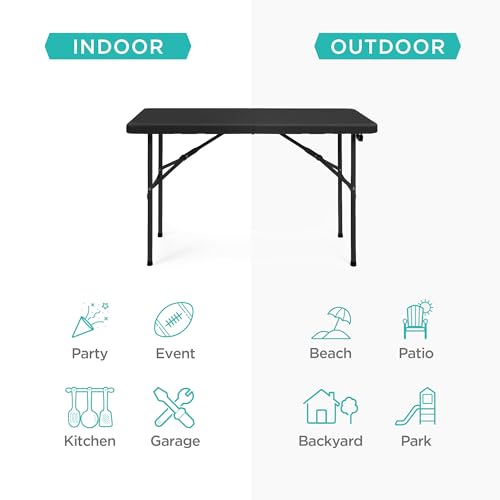 Best Choice Products 4ft Plastic Folding Table, Indoor Outdoor Heavy Duty Portable w/Handle, Lock for Picnic, Party, Camping - Black - color: Black, size: 4ft