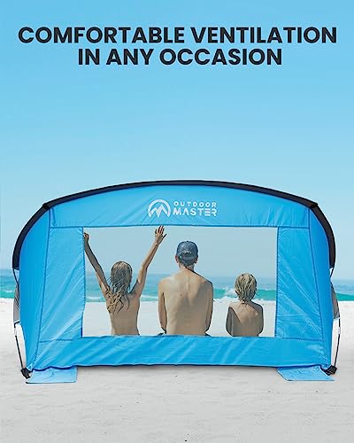 OutdoorMaster Beach Tent Sun Shelter for 3-4 Person, Pop Up Beach Tent Easy Setup with Sandbags, Portable Sun Shade Canopy with Carrying Bag for Beach & Outdoor, UPF50+ UV Protection, Family Size - color: Blue, size: Compact Travel Size