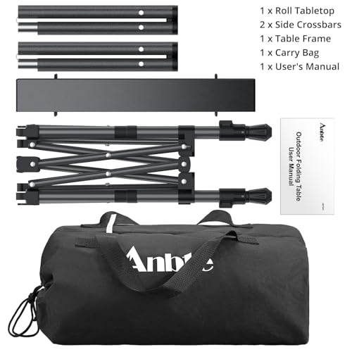 Anbte Folding Camping Table, 2 Height Adjustable Small Camping Side Table Aluminum Roll Top with Carry Bag, Stable X-Frame for Outdoor Cooking, Tailgating Picnic BBQ RV Travel, 20”x16”, 264lbs Load - size: 50.5 X 41 X [44/70] Cm