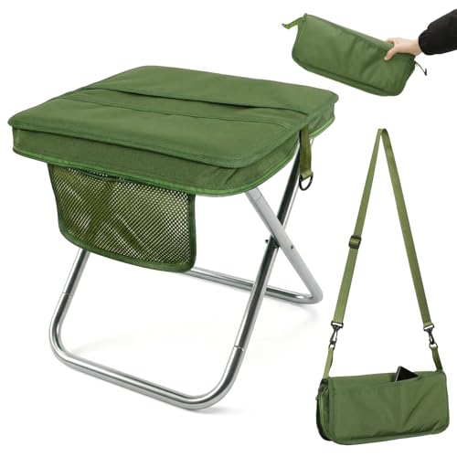 Camping Stool with Shoulder Strap,Ultralight Collapsible Handbag Style Stool,Pocket Portable Chair for Camping Travel Fishing Hiking Beach Backpacking Gardening Picnics-XL(Green) - color: Green, size: X-Large