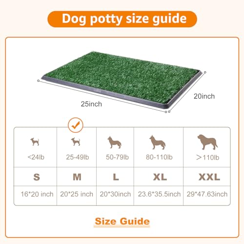 LOOBANI Dog Grass Pad with Tray - Dog Litter Box - Indoor Potty for Apartment and Patio Training - with 2 Packs Grass Pee Pads for Replacement, 20×25 Inch - size: Tray Potty 20*25inch