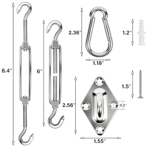 yofit 44 Pcs Shade Sail Hardware Kit, 6 Inch Outdoor Sun Sail Accessories, 304 Stainless Steel Turnbuckles & Brackets for Triangle/Rectangle Sails, Patio Canopy Installation Hardware Set Waterproof - size: 6 inch 44 pcs