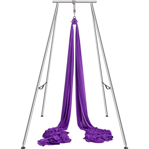 VEVOR Yoga Stand Frame, Max 441-551 lbs Load Swing Stand, Triangular Structure Aerial Rig, Aerial Silk Stands with Yoga Hammock, Standard & Height-Adjustable Version - color: Purple, style: Standard Version