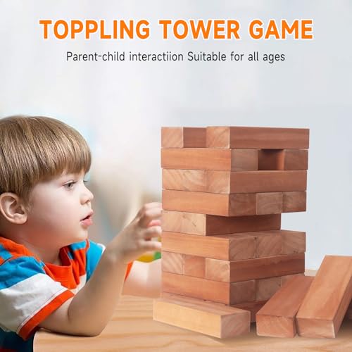 Nattork Giant Tumbling Tower (Stack from 1.77Ft to 4+ Ft), Wood Stacking Giant Blocks Game| Made from Premium Pine Wood| Ideal for Family, 54PCS, Brown - color: Brown Wood