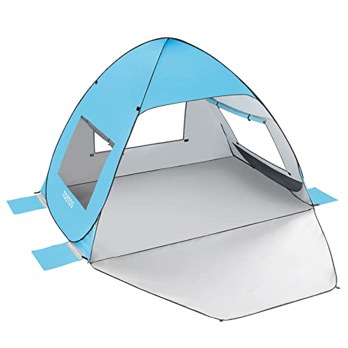 TOBTOS UPF 50+ Pop Up Beach Tent, Easy Set Up Beach Umbrella, Sun Shelter for 2-3 People UV Protection Portable Sunshade, Baby Canopy Cabana, Lightweight with Carry Bag - style: Blue for 2-3 Person