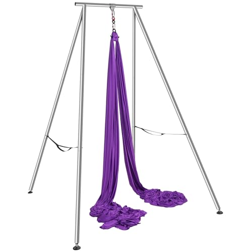 VEVOR Yoga Stand Frame, Max 441-551 lbs Load Swing Stand, Triangular Structure Aerial Rig, Aerial Silk Stands with Yoga Hammock, Standard & Height-Adjustable Version - color: Purple, style: Standard Version