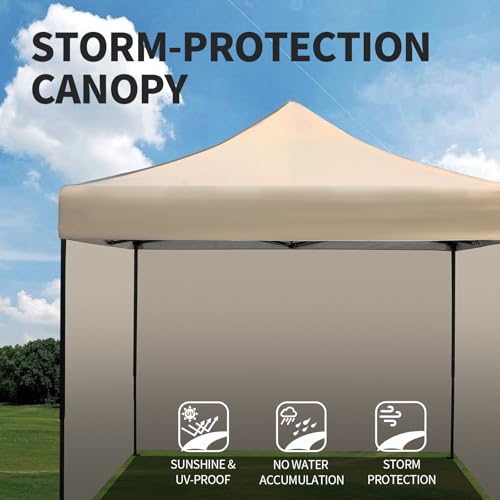 10x10 Pop up Canopy Tent with Sidewalls,Heavy Duty Waterproof Sun Shade Canopy Easy up Canopy with Wheel Bag Commercial Gazebo Tent for Outdoors Parties Vendors Camping Beach (Khaki) - color: Khaki