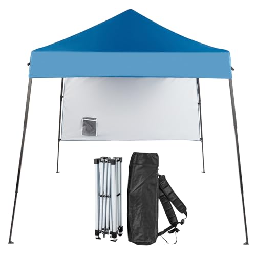 VINGLI 6x6 ft Pop Up Canopy Tent, Outdoor Small Gazebo with Backpack, Patio Slant Leg with 1 Sidewall, Portable Easy Up (Blue) - color: Blue, size: 6x6