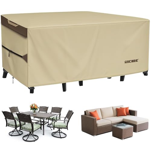 RICHIE Outdoor Patio Furniture Cover - Heavy Duty Waterproof 600D Tough Canvas Protector for Rectangular Table Cover, All-Season Dining Table and Chair Covers (72L x 44W x 28H Inch) - size: Rectangular-72"(L)x44"(W)