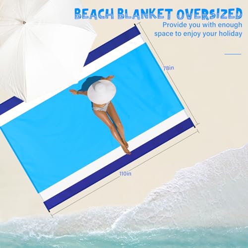 Beach Blanket Waterproof Sandproof 1-7 Adult Oversized 78 '' × 110 '' Lightweight Durable Compact Sand Free Extra Large Beach Mat for Travel Camping Hiking Picnic - color: Bluewhite, size: 78“x110”