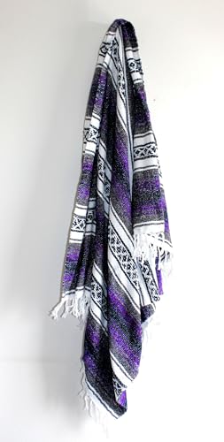 Del Mex Classic Mexican Blanket, Large Authentic Woven Falsa Throw (70"x50"), Artisan Southwest Décor for Beach, Yoga, Outdoors (Purple) - color: Purple