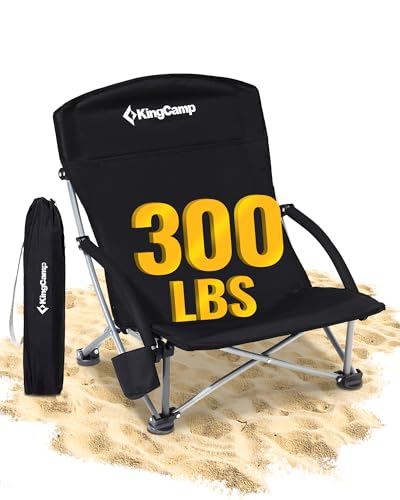 KingCamp Low Beach Chair, High Back Folding Camping Chair for Adults, Oversized Breathable Mesh Seat, 300lbs Heavy Duty Portable Chair with Cup Holder & Storage Pockets for Beach, Outdoor - color: Ergosolid C Black