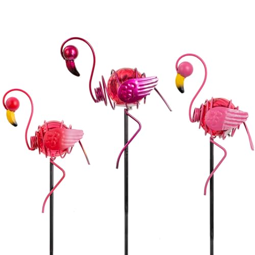 Stargarden 3 Pack Flamingo Solar Lights, Metal Garden Stakes Figurine Lights, Decorative Waterproof Yard Decorations for Pathway, Patio, Outdoor - color: Flamingo-New