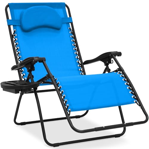 Best Choice Products Oversized Zero Gravity Chair, Folding Outdoor Patio Lounge Recliner w/Cup Holder Accessory Tray, Pillow - Light Blue - color: Light Blue