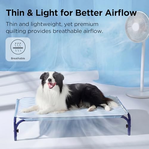 Bedsure Cooling Mat for Small Dogs - Q-Max>0.4 Thin Breathable Crate Pad Indoor for Puppy and Cat with Chill Cool Fiber and Non-Slip Bottom，Portable Washable Kennel Mat in Outdoor Summer, 24x18, Blue