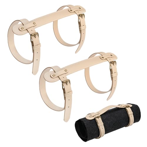 M METERXITY 2-Pack Outdoor Picnic Blanket Carry Strap, 22.8" Portable PU Leather Handle Belt Carrier for Camping/Picnics/Travel, Motorcycle Bedrolls Carrier [Light Khaki] - color: Light Khaki