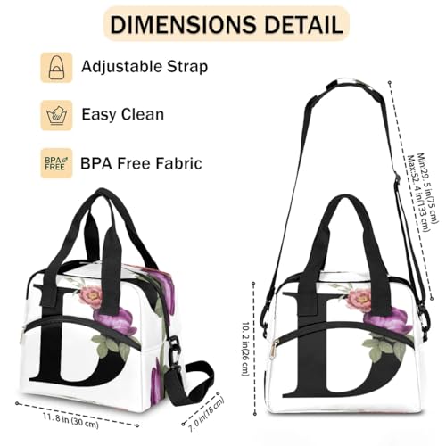 Letter D Insulated Lunch Bag for Women Men Reusable Waterproof Lunch Box Cooler Tote Bag One shoulder portable meal bag Portable Adult Lunchbox for Work Picnic Hiking Beach - color: Letter D