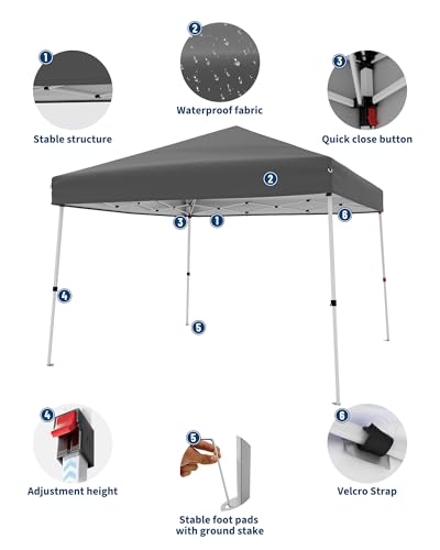 GarveeLife Canopy Tent, GarveeLife 10X10 FT Pop Up Canopy Outdoor Instant Tent Slant Legs with Carrying Bag, Portable Gazebo Shelter for Patio Deck Garden Beach - 8X8 FT Canopy Cover (Gray) - color: Gray