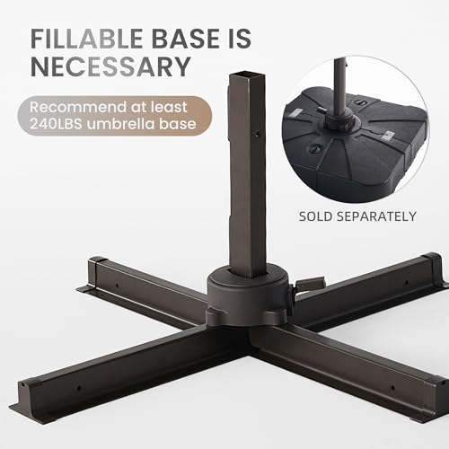 10 X 13 FT Cantilever Patio Umbrella with LED Lights Outdoor Heavy Duty Double Top Windproof Rectangle Offset Umbrellas with 360-degree Rotation for Pool Deck Backyard, Foggy Grey - color: Foggy Grey, size: 10' X13'-Weighted Base Not Included