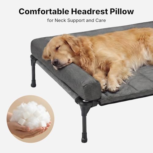 Veehoo Cooling Elevated Dog Bed Add Removable Waterproof Bolster Cushion Mat, Raised Pet Cot with Breathable Teslin Mesh, No-Slip Feet, Dog Couch Bed for Indoor Outdoor, 53 inches, Black Silver - color: Black Silver, size: 53.0"L x 37.5"W x 9.0"Th