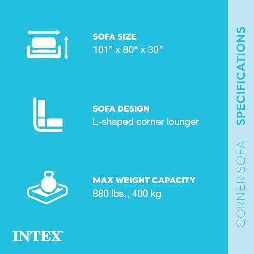 Intex 68575EP Inflatable Corner Sofa with 2 68564EP Ultra Lounge Chairs & Ottomans, Indoor Use, Cupholders, 2-in-1 Valve, 880lb/220lb Capacity