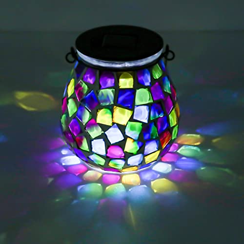 Afirst Mosaic Solar Lanterns Outdoor - Glass Hanging Solar Lights Hollow Out Waterproof Table Lamp Outdoor Decorative for Garden, Patio, Holiday Party Outdoor Decoration - style: Cube