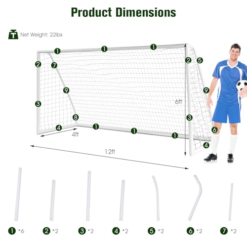 Goplus Soccer Goal, 12'x6'/8'x6'/6'x4' Soccer Net with Strong UPVC Frame, Quick Set-up, High-Strength Netting, Portable Weatherproof Soccer Goals for Backyard Kids Soccer Practice Training - style: 12ftx6ft