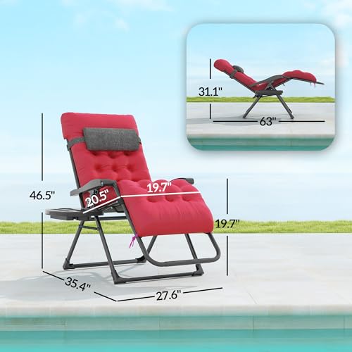 Outsunny Zero Gravity Chair, Folding Reclining Lounge Chair with Padded Cushion and Side Tray for Indoor or Outdoor Use, Supports 264 lbs, Red - color: Red